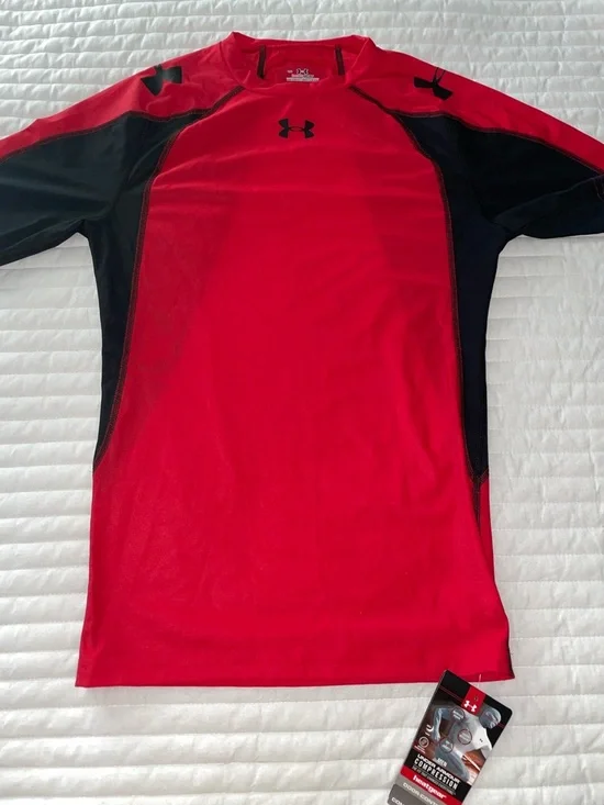 Under Armour Red and Black Short Sleeve Compression Tee - Picture 1 of 7